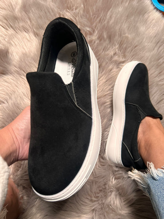 Black Platform Slip-Ons