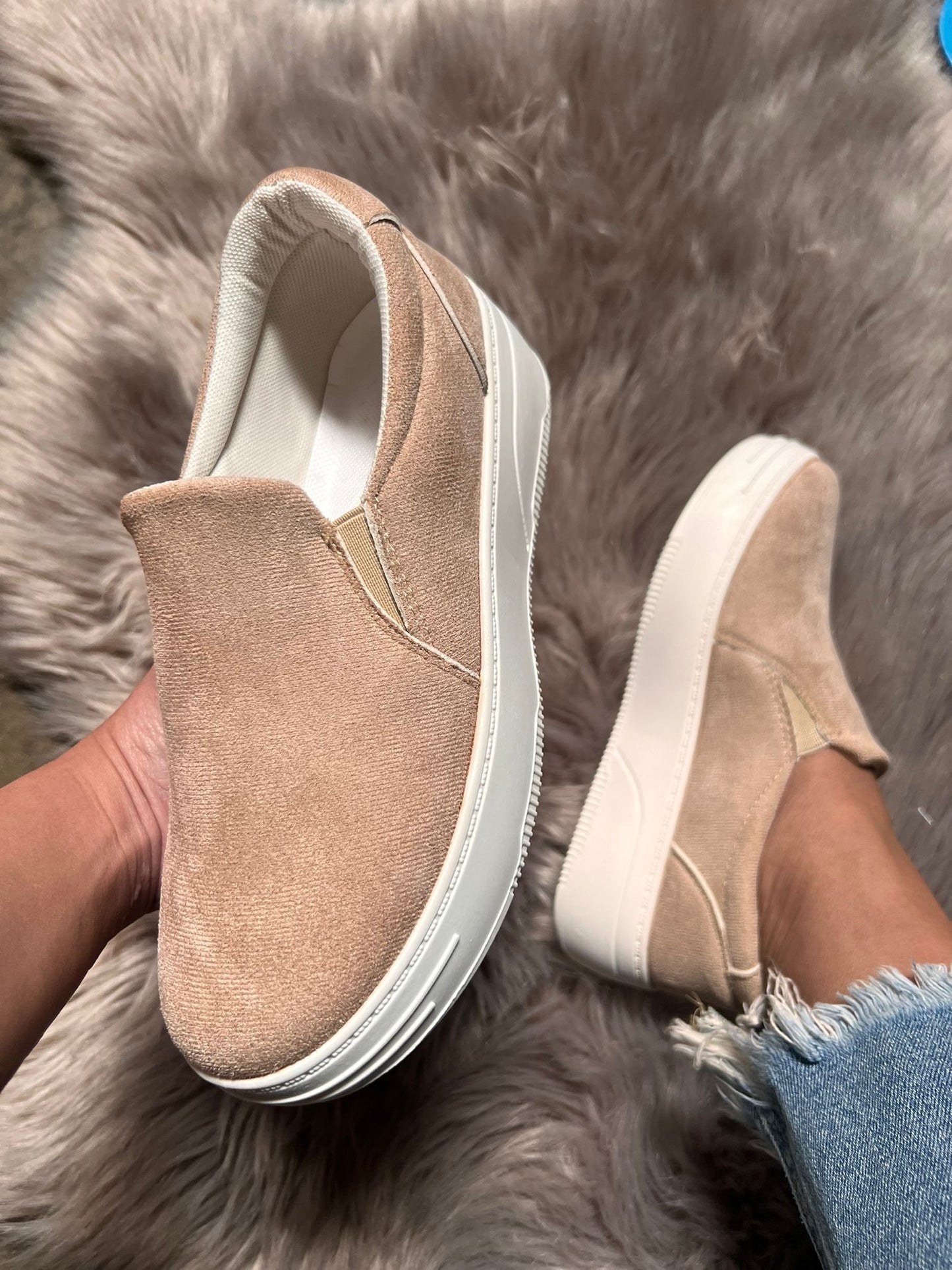 Beige Platform Slip-Ons